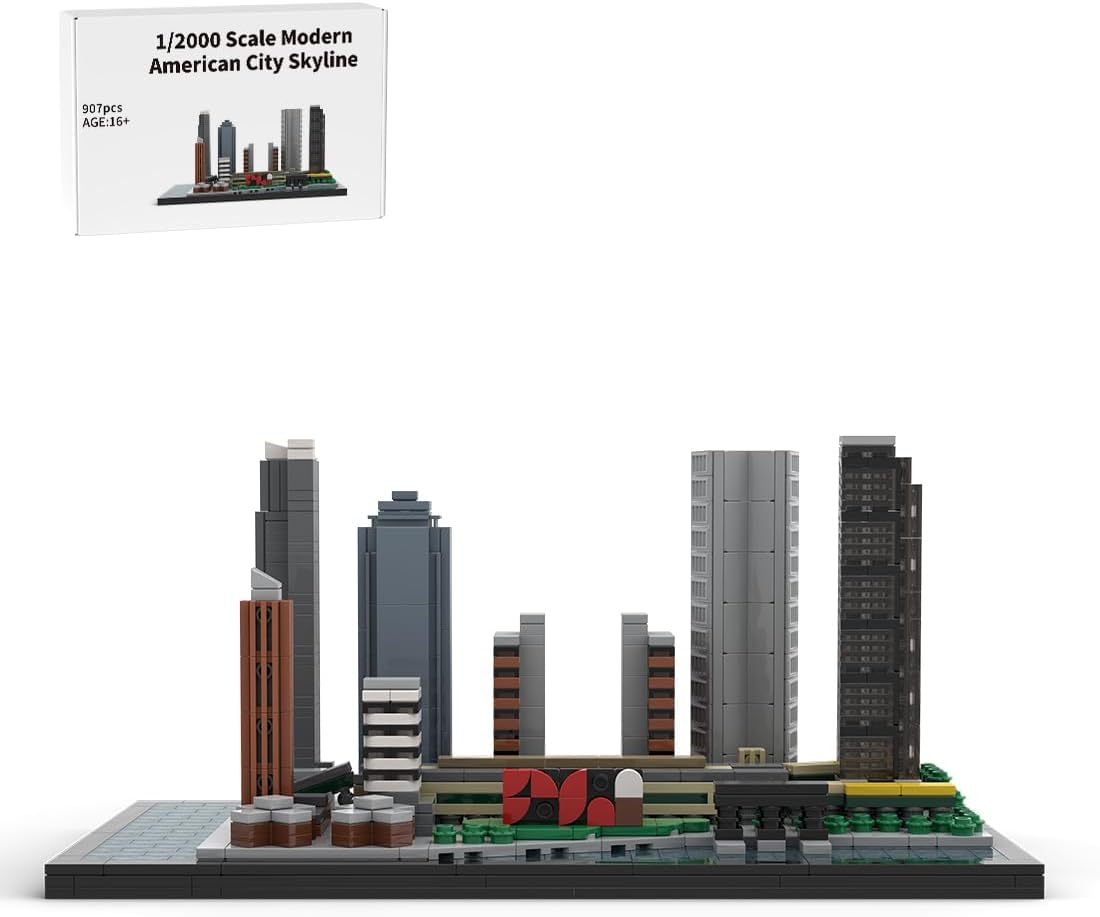 Brick-built Miami skyline architecture model with towers on a base – view 7