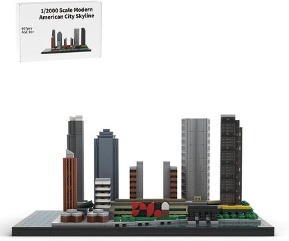 Brick-built Miami skyline architecture model with towers on a base – view 7