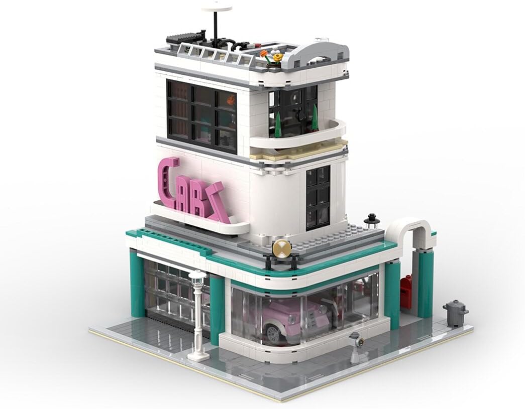 Built modular modern house brick model with garage, two buildings side by side – view 3