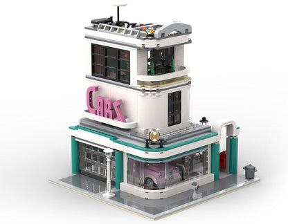 Built modular modern house brick model with garage, two buildings side by side – view 3