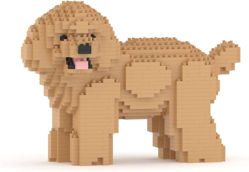 Brick-built toy poodle sculpture in light brown