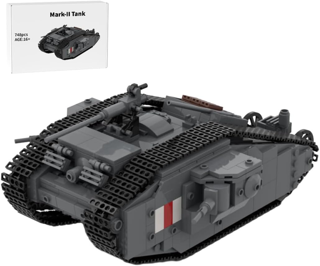 Dark grey brick-built WWI diamond-shaped tank model – view 2