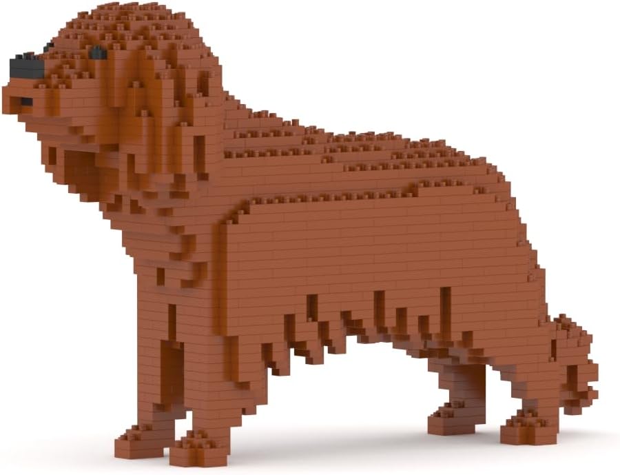 Brick-built Cavalier King Charles Spaniel sculpture sitting upright in brown and white – view 5