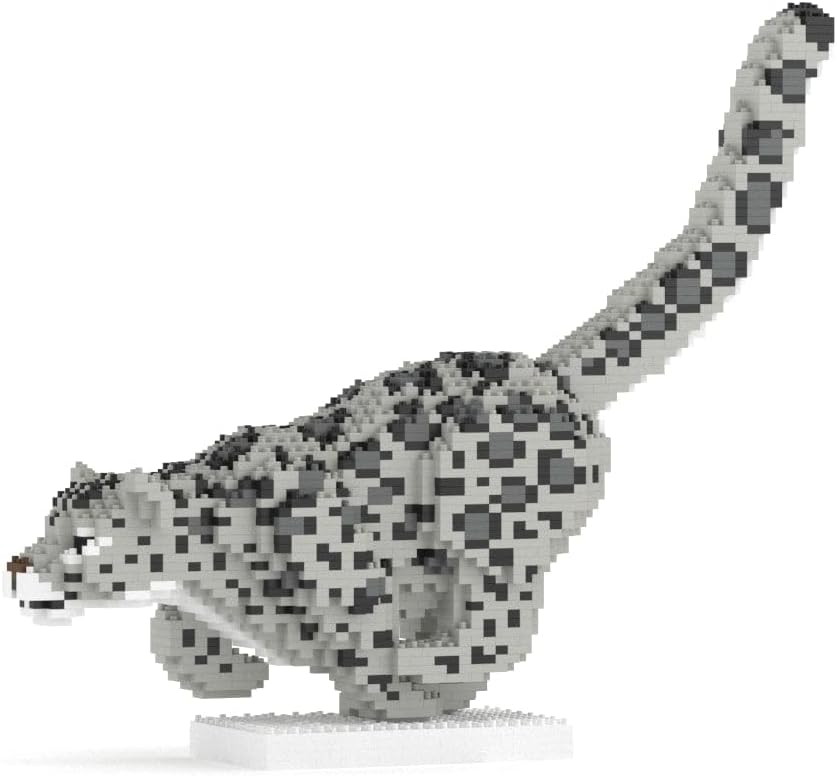 Built snow leopard animal sculpture made of interlocking plastic blocks