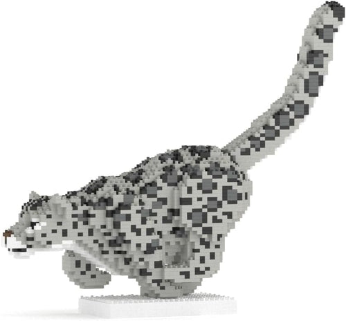 Built snow leopard animal sculpture made of interlocking plastic blocks