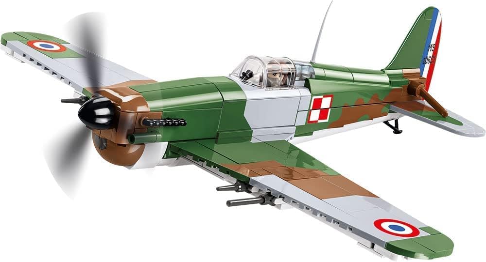 Brick-built WWII French low-wing fighter plane in camouflage colors