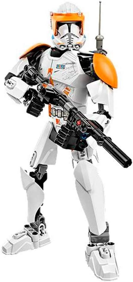 Built space trooper commander figure in white and orange armor holding a blaster rifle