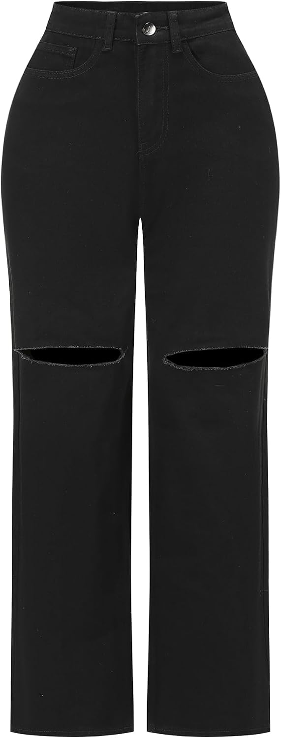 Women's High Waisted Wide Leg Jeans - Distressed Stretch Denim in Fourteen Washes for Casual Days - 2