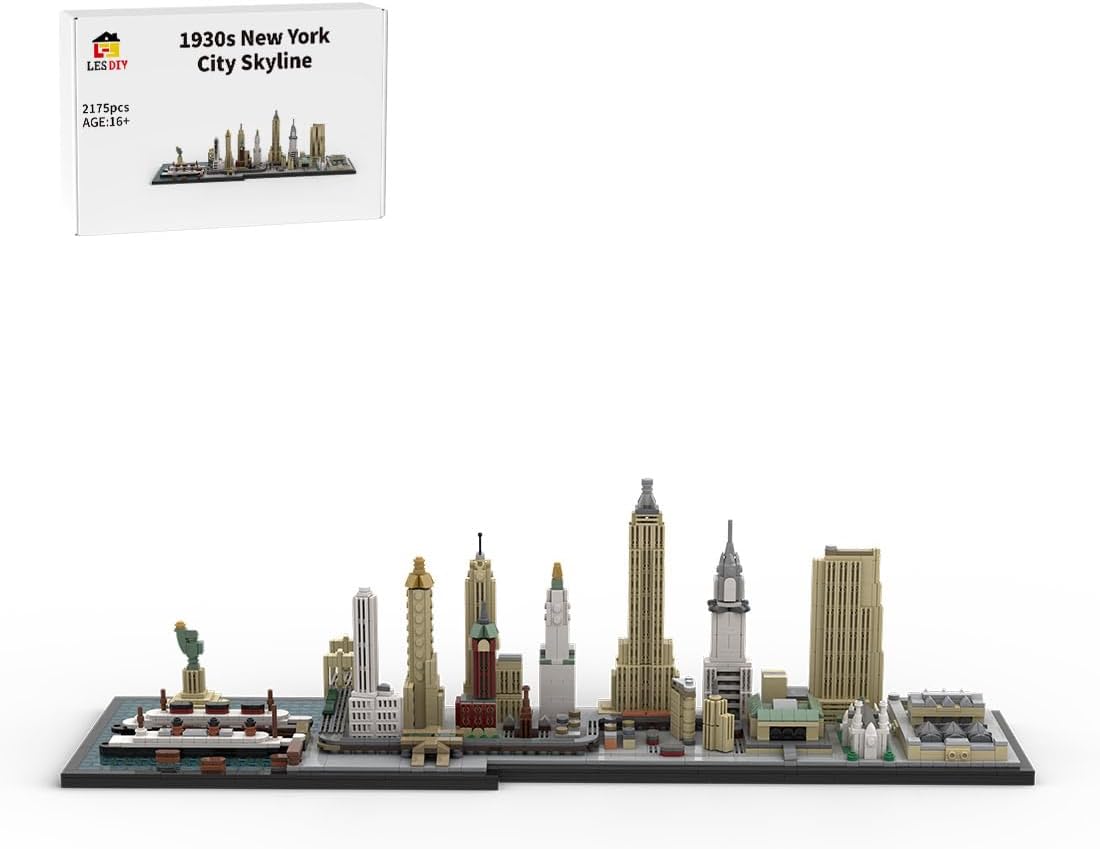 Brick-built Miami skyline architecture model with towers on a base – view 5