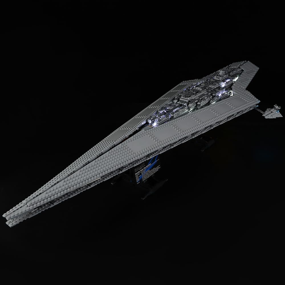 Long wedge-shaped gray space dreadnought brick model lit with LED lights – view 2