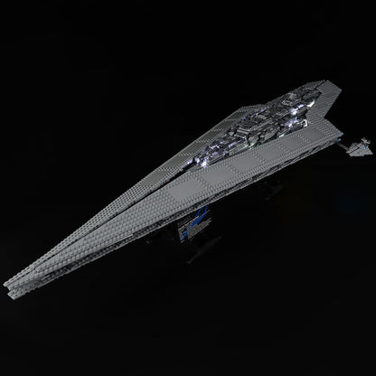 Long wedge-shaped gray space dreadnought brick model lit with LED lights – view 2