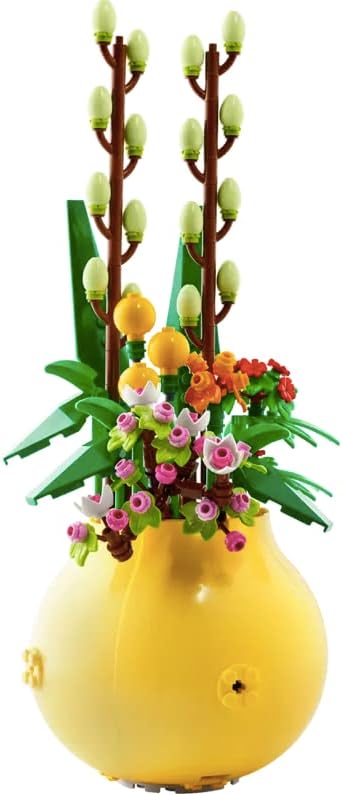 Brick flower pot with cherry blossom, pussy willow and yellow craspedia