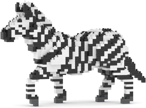 Built zebra sculpture made from black and white interlocking bricks