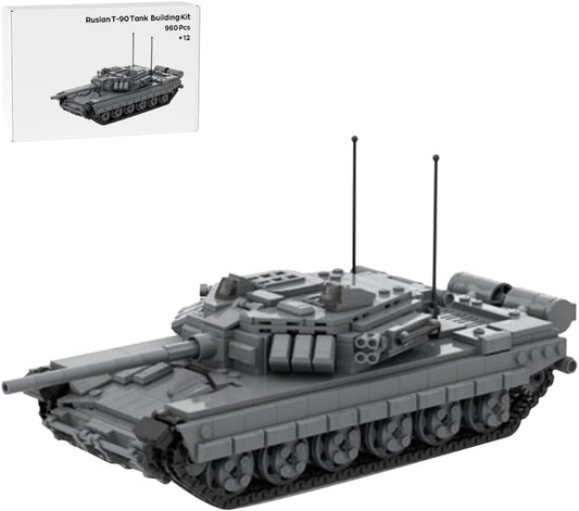 Built 1:35 scale T-90 main battle tank brick model in military green