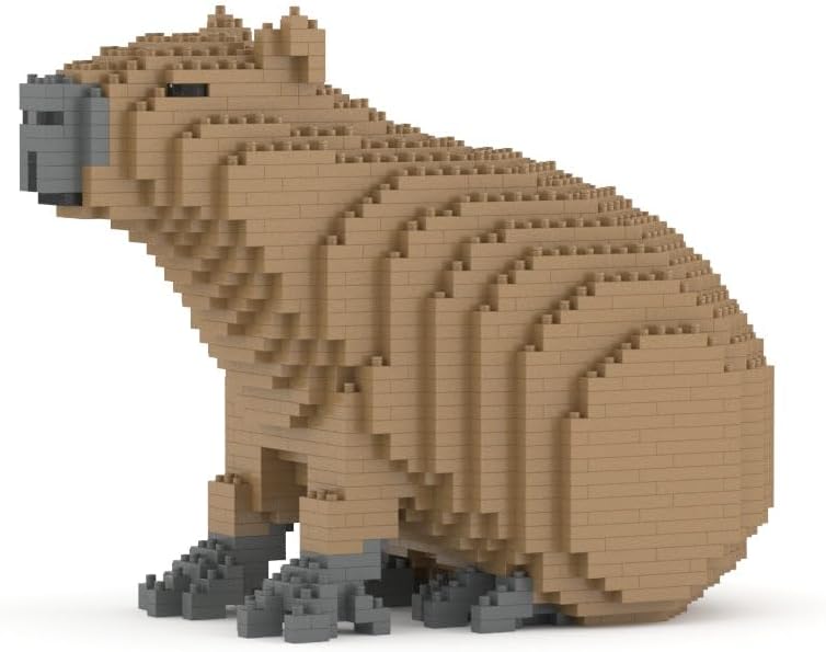 Lifelike brown brick-built capybara sculpture sitting upright