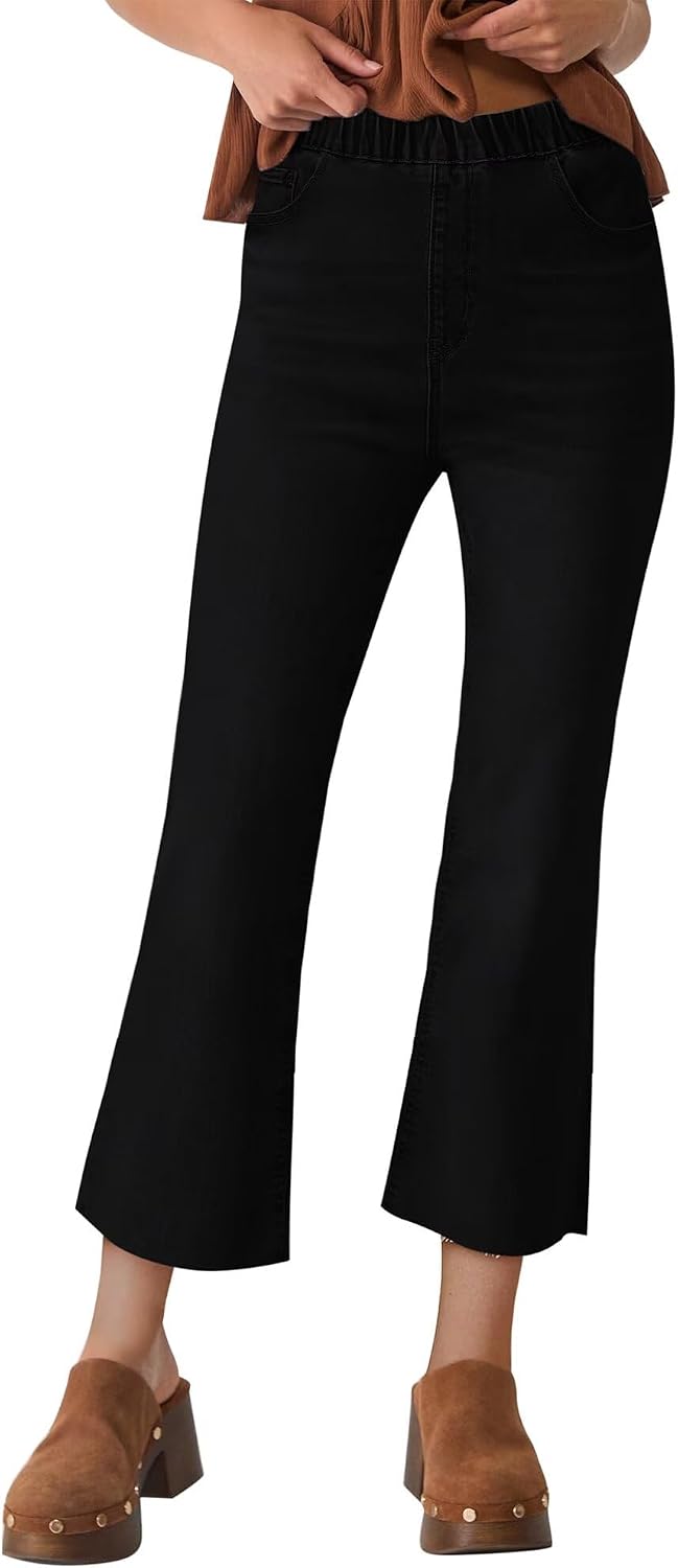 Women's Stretch Denim Flare Jeans - High Rise Raw Hem Ankle Crop with Bootcut Leg for Daily Wear - 4