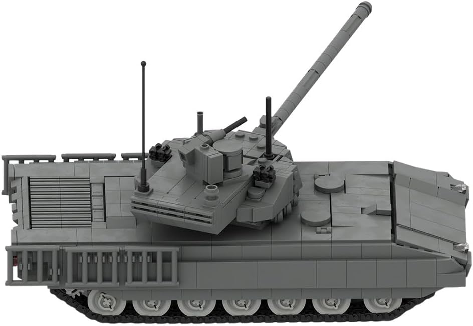 Green brick-built modern main combat tank with angular turret and long gun
