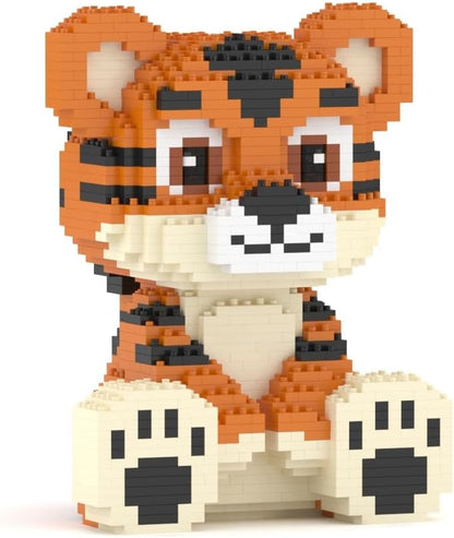 Brick-built striped tiger sculpture standing – view 2