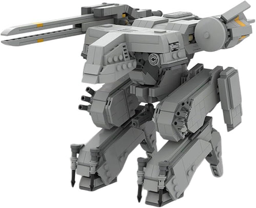Gray armored combat mecha built from bricks with shoulder laser systems