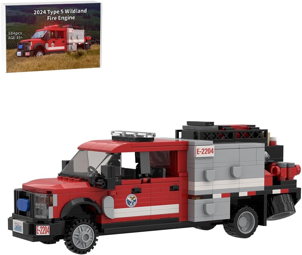Yellow-green and white brick-built fire rescue truck with open hood – view 3