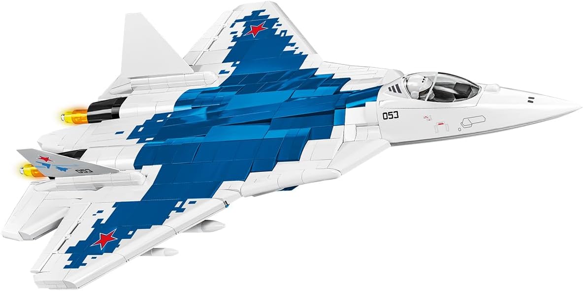 Gray brick-built fifth-generation fighter jet model at 1:48 scale