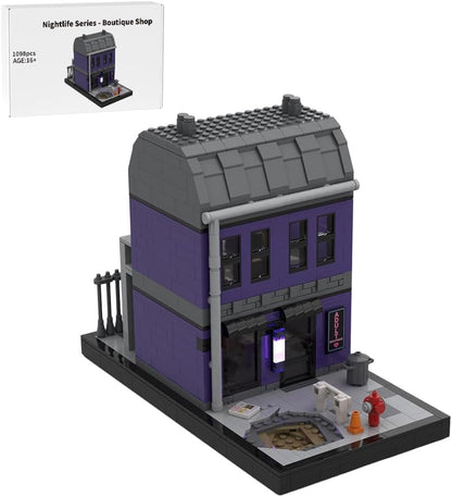 Brick-built tattoo shop storefront with street lamps, bikes and back alley – view 3