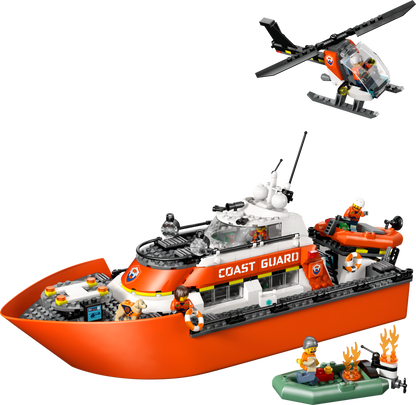 LEGO City Coast Guard Rescue Boat and Helicopter Building Set (742 Pieces)