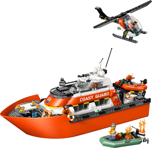 LEGO City Coast Guard Rescue Boat and Helicopter Building Set (742 Pieces)