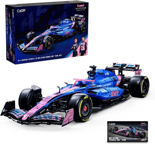 Large 1:8 scale brick-built open-wheel race car model with front and rear wings