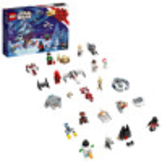 Space-themed advent calendar with droid figures and mini starfighter builds