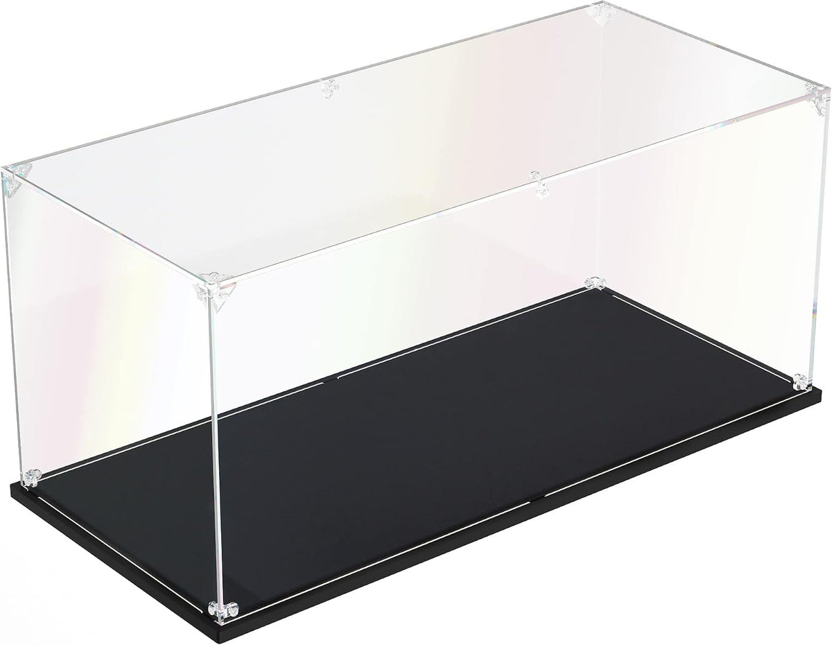 Clear acrylic display box holding a round superhero shield brick model – view 18