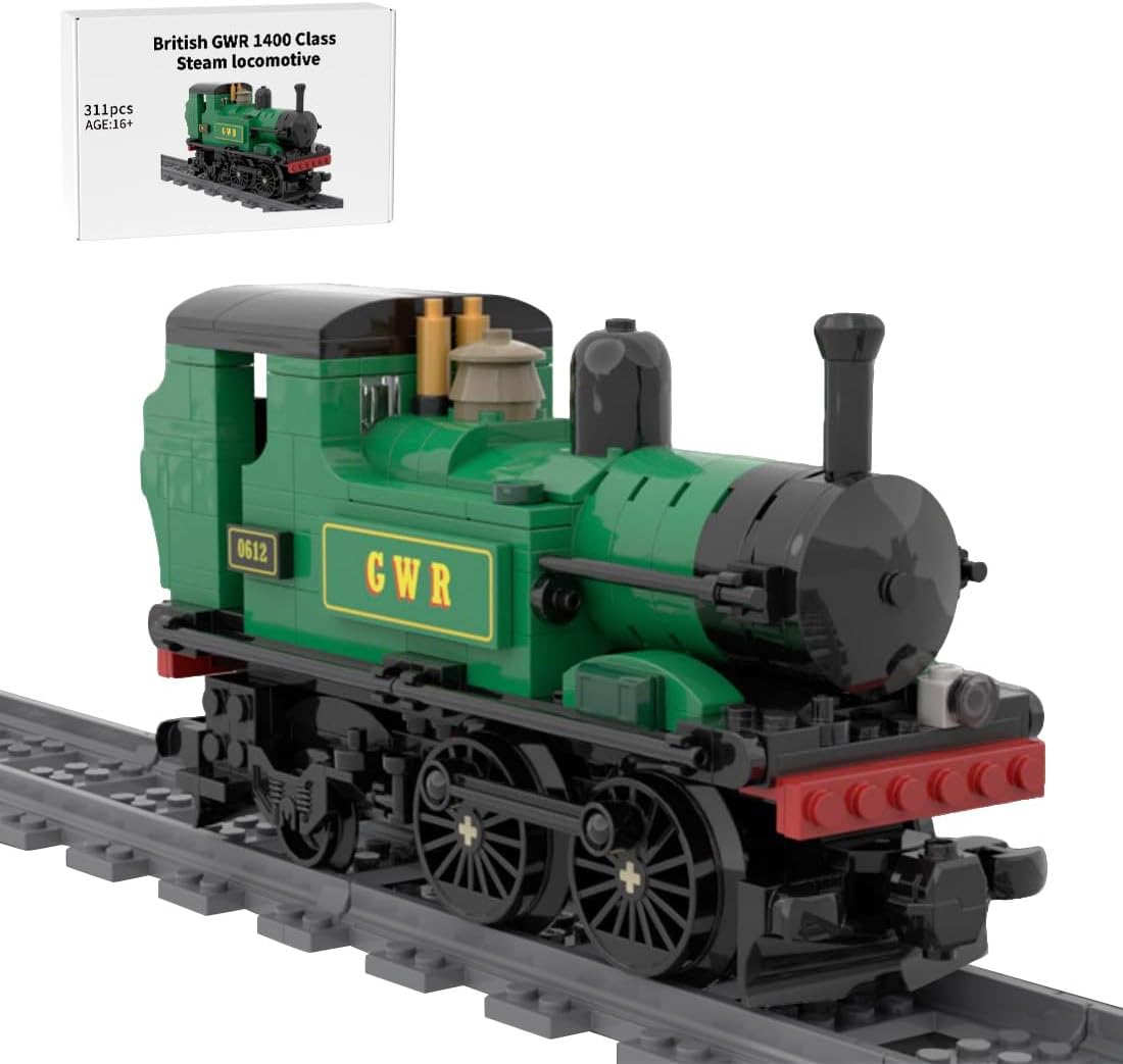 Built black, orange and red vintage steam locomotive brick model with large driving wheels – view 4
