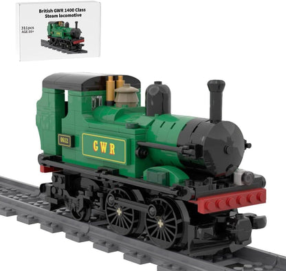 Built black, orange and red vintage steam locomotive brick model with large driving wheels – view 4