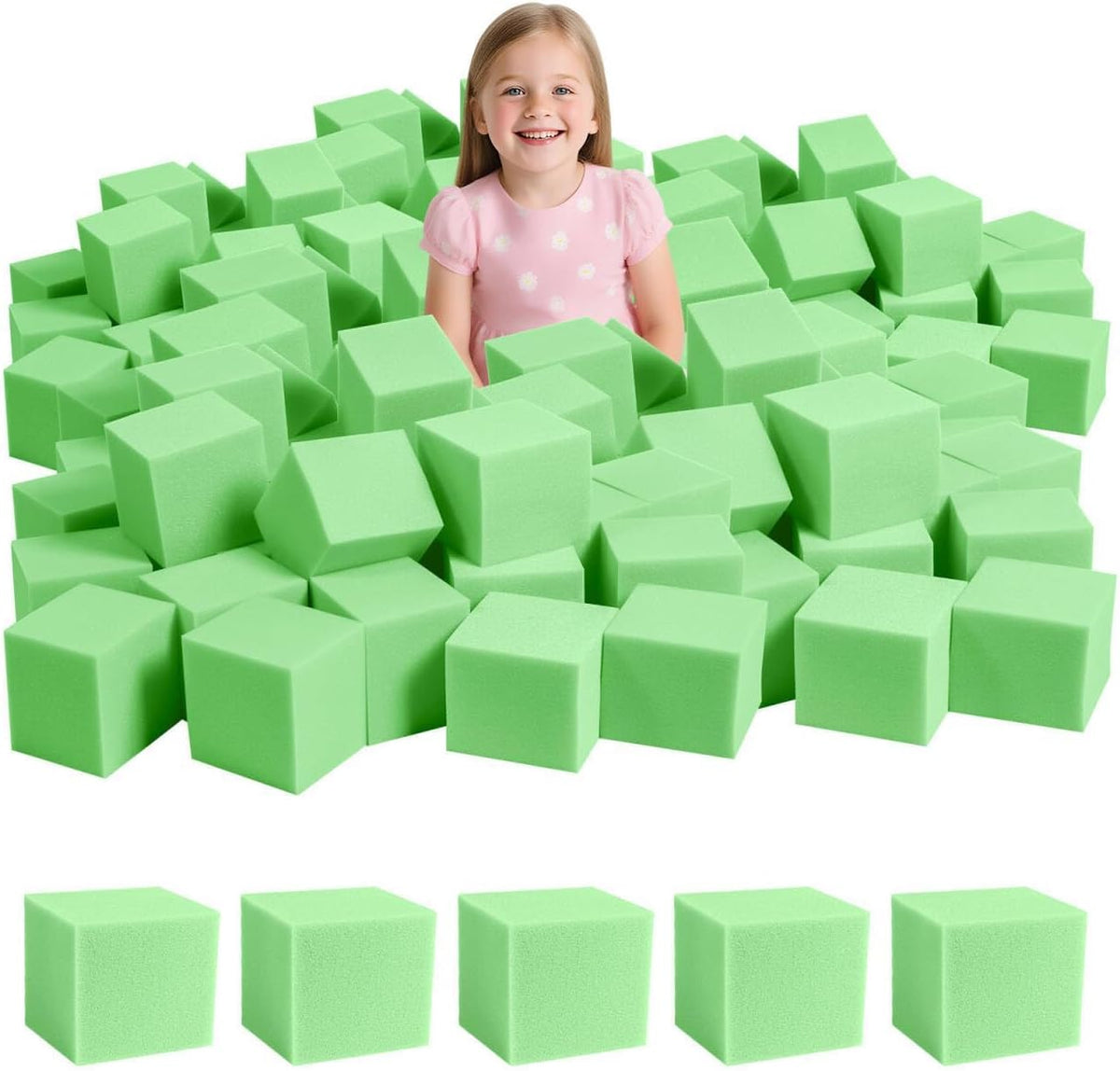 Pile of light blue 5-inch soft foam pit cubes – view 4