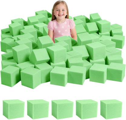 Pile of light blue 5-inch soft foam pit cubes – view 4