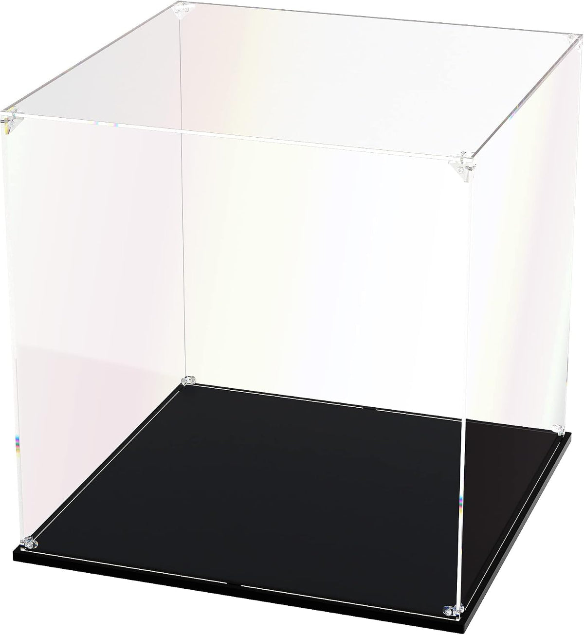 Clear acrylic display box holding a round superhero shield brick model – view 16