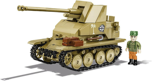 Gray brick World War II tank destroyer with long gun and tracks