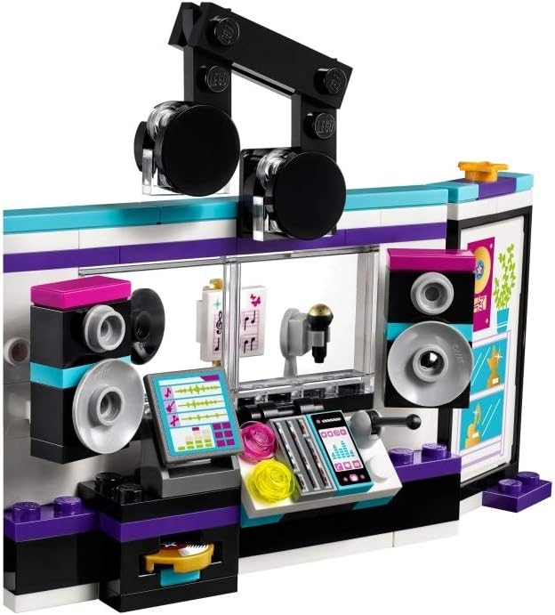 Brick-built pop star recording studio with booth, microphone and figure