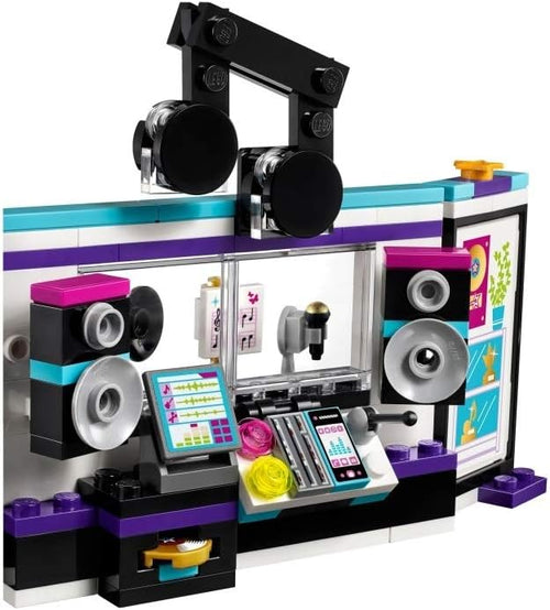 Brick-built pop star recording studio with booth, microphone and figure