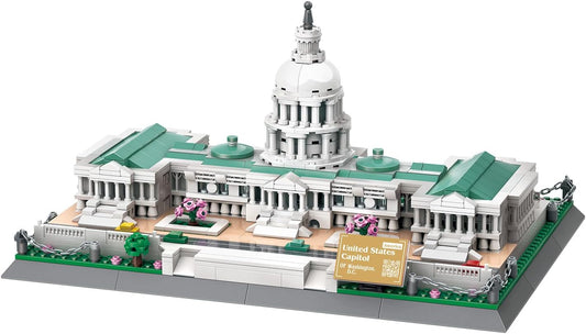 Built United States Capitol brick model with dome, colonnades and trees at the base
