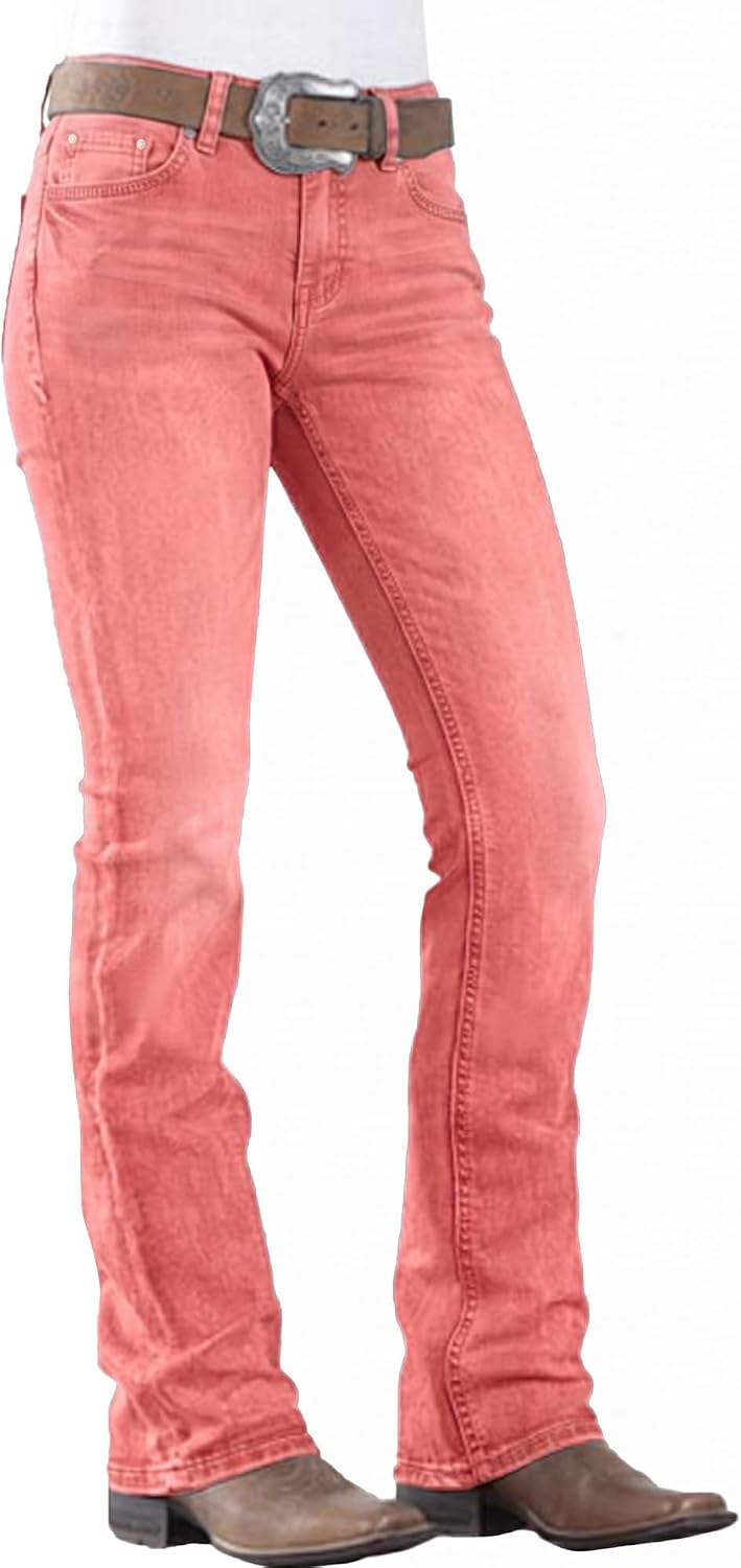 Women's Western Bootcut Jeans - Mid Rise Stretch Denim with Embroidered Pockets for Country Outfits - Small