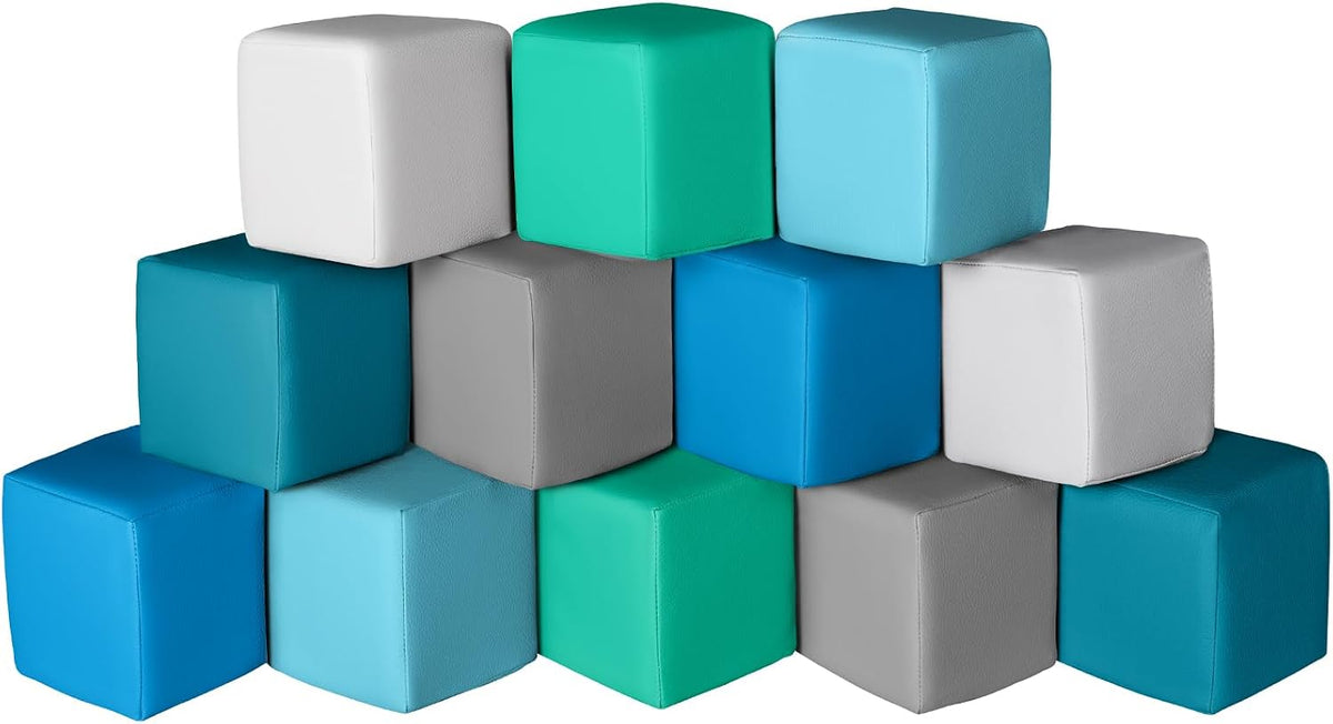 Twelve giant soft foam blocks in classic primary colors stacked into steps – view 2