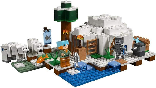 Blocky brick igloo with explorer figure, polar bears and arrow dispenser