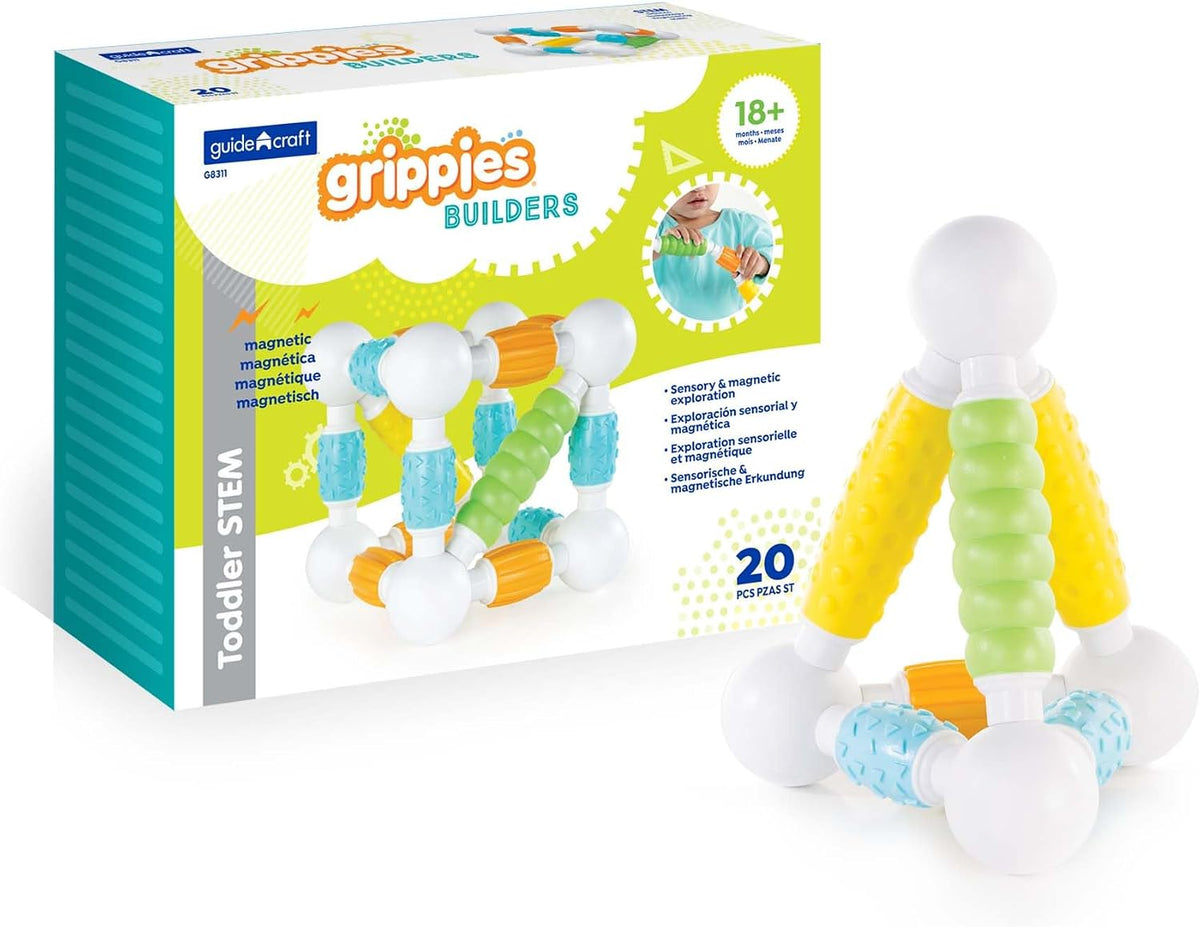 Colorful soft-grip magnetic building pieces connected into a small tower – view 5