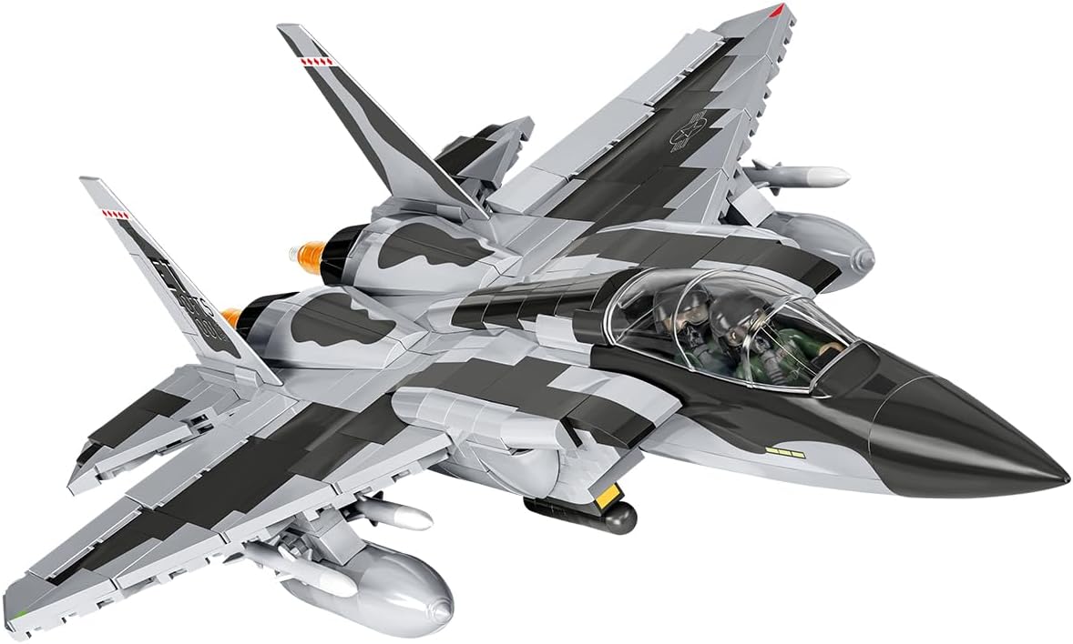 Brick-built F-15EX twin-engine fighter jet model