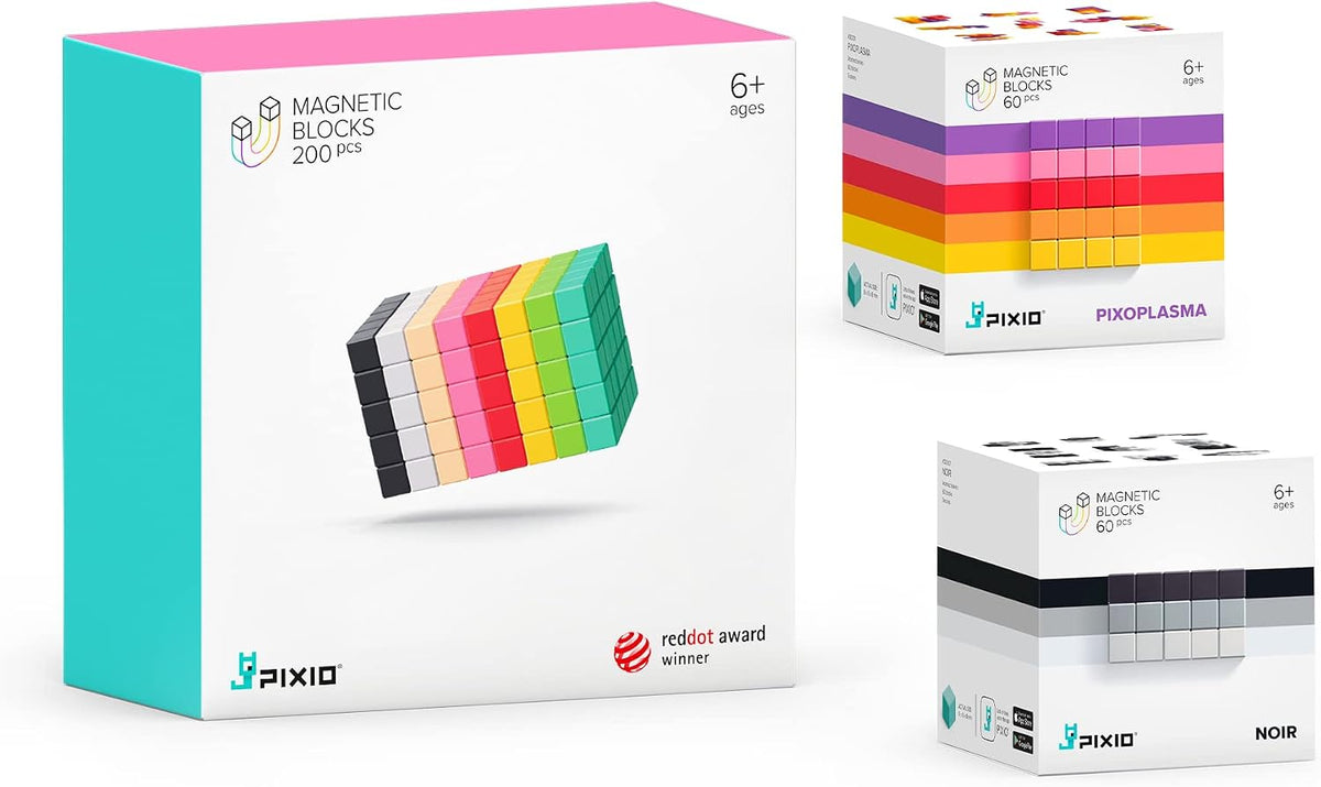 Colorful magnetic cubes built into a small pixel-style figure