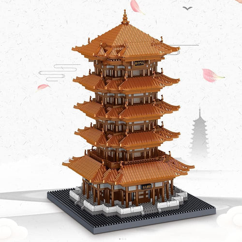 Micro block model of the multi-tiered Yellow Crane Tower with golden roofs