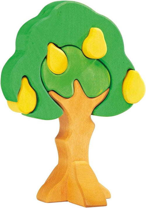 Multicolor wooden pear tree stacking toy with fruit pieces
