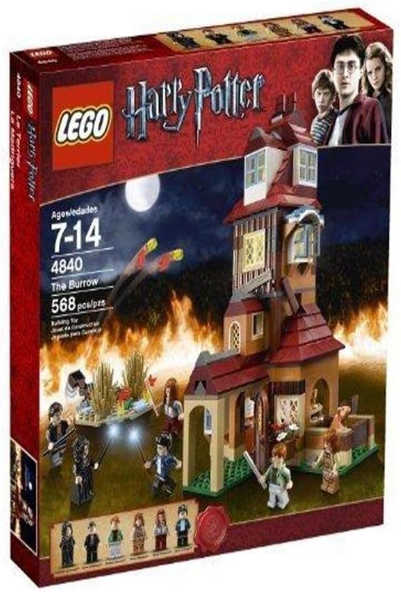Crooked wizard farmhouse brick model with flames and six figures
