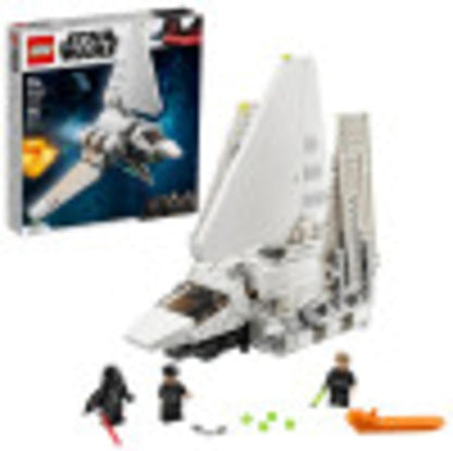 Built gray space shuttle brick model with tall folding wings and three figures